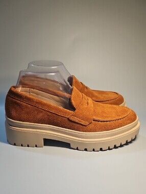 Patina Womens Suede Slip-On Loafers in Cognac Tan. Size 8.5 Bin 11